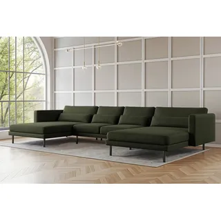 Fun Möbel Wohnlandschaft U-Form Sofa AGADA in Stoff Verita Flaschengrün