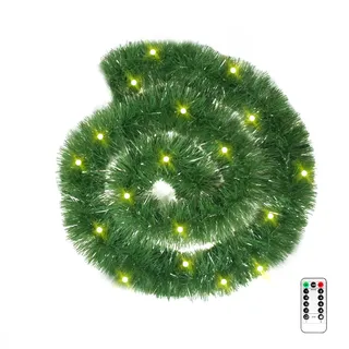 10m Weihnachtsgirlande mit Beleuchtung und Timer Outdoor, Girland Tannengirlande Weihnachtsdeko Aussen, Tannengrün Christmas Garland Weihnachten Treppe Balkon Fenster Kamin Deko (10m)