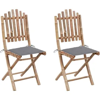 The Living Store Klappbare Gartenstühle 2 Stk. mit Kissen Bambus - Grau