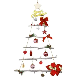 Wanddekoration Hölzerner Wand Deko Holzbaum Weihnachtsbaum Deko Holzleiter Tannenbaum für Zierschmuck Deko-Holzleiter in Weihnachtsbaum-Form zum Aufhängen 90x55cm