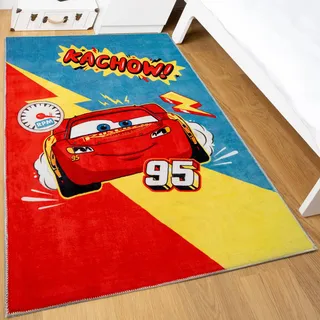 Disney Home Kinderteppich - Offiziell lizenzierter Kinderspielteppich für Kinderzimmer, Spielzimmer - rutschfeste und waschmaschinenfeste Spielmatte für Kinder, Cars Teppich 80 x 120 cm