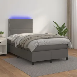 The Living Store Boxspringbett mit Matratze & LED Grau 120x200 cm Kunstleder - Grau