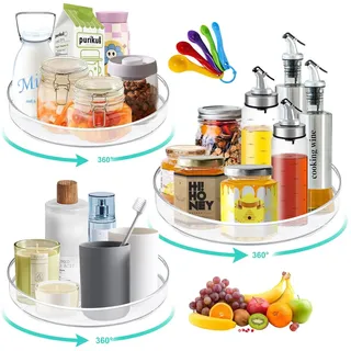 TOSUTO 3er-Pack Drehbar Gewürzregal,Schrank Organizer für Kühlschrank,360°Drehbares Gewürzregal,Drehteller Organizer,drehbarer Gewürzhalter aus Kunststoff,für Kühlschrank,Küche,Bad,Kommode