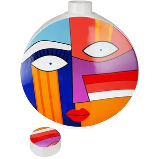 Gilde Deko Vase mit Gesicht Motiv - Deckelvase Gesichtsvase aus Keramik - Dekoration Wohnzimmer Geschenk Geburtstagsgeschenk - Mehrfarbig Höhe 34,5 cm