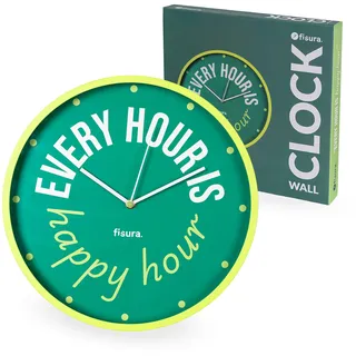 Fisura – Originelle Wanduhr Every Hour. Geräuschlose 35 cm Uhr in Grün für Küche, Arbeitszimmer, Schlafzimmer. Stilvolles Design. 1x AA-Batterie (Nicht enthalten).