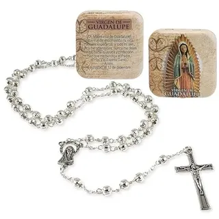 DRW Virgen de Guadalupe Rosenkranz aus Metall mit Metallbox, 3 x 1 x 50 cm