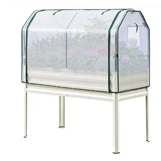 Hochbeet - Erhöhtes Pflanzbeet aus Metall 120x60x140 cm - Mini PE Gewächshaus - Wasserdichte Schutzhülle - Für Garten und Balkon - Weiß