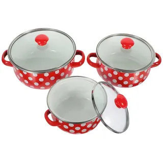 VINTORKY Emaille Kochtopf Set Mit Deckel Und Griff Mini Suppentopf Set 3 Teilig Für Alle Herdarten Vielseitiger Kleiner Topf Für Suppen Eintöpfe Und Nudeln 8.07In