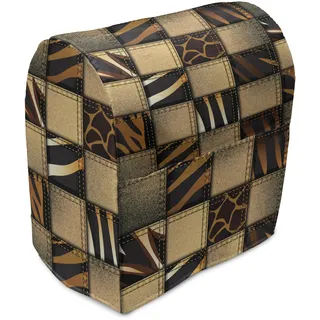 ABAKUHAUS Safari Standmixerabdeckung, Jeans-Denim-Patchwork, Küchengerät Taschenhülle mit Taschen, 36 x 39 x 24 cm, Braun und Schwarz