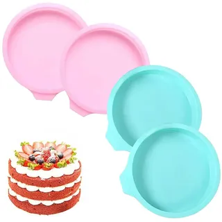 Ovtai 4 Stück Schichtkuchenform,20cm 8 zoll Regenbogenkuchen Backform, Kuchenform Silikon Rund Backen Silikonformen Auslaufsicher Schichtkuchen-Backform Antihaftbeschichtet Backformen (Rosa&Grün)
