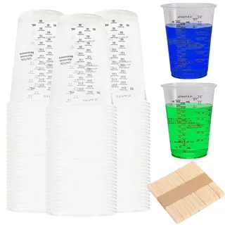 50 Stück Messbecher Epoxidharz, 230 ml Mischbecher Set mit 50 Stück Holzrührstäbchen, Transparent Epoxidharz-Mischbecher, Lackmischbecher für Flüssigkeiten, Mischen von Harz, Farbe, Pigment