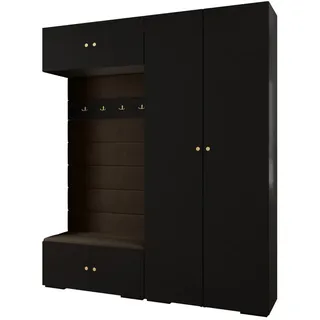 Abiks Möbel Garderoben-Set 236,7/200/47 , Schwarz, Braun, Goldfarben , Metall , Nachbildung , 10 Fächer , 200x236.7x47 cm , Garderobe, Garderoben-Sets & Garderoben-Serien, Garderoben-Sets