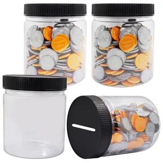 Mczcent Sparschwein Klein-4PACK, Sparbüchse Transparent für Münzen, Spardose Wenig Plastik Durchsichtig, Kleine Spardosen Piggy Coin Money Saving Bank Münzen Jar Box für Jungen Mädchen Kinder Schwarz