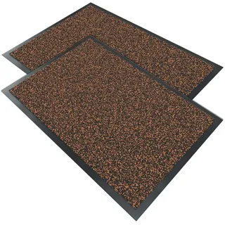 VOUNOT 2 x Fußmatte für Haustür Innen und Außen, Schmutzfangmatte Waschbar, Türmatte rutschfest, Dunkel-Braun, 40x60cm