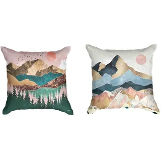 Ulticool - Kissenhülle - Natur Sonne Bergen Bohemian - Set von 2 Motiven – 45 cm x 45 cm - Dekokissen ohne Füllung - Kissenbezug Zubehör für Sofa/Bett - Braun