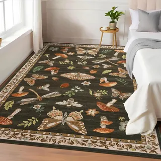 CAROMIO Schmetterlings Teppich Kinderzimmer 120x170 cm Kurzflor Dunkelbraun
