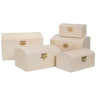 Ideen mit Herz | Holz-Boxen-Set | Truhen | Miniatur-Holztruhen | mit Deckel und Metall-Verschluss | 5 Stück | verschiedene Größen