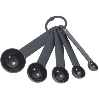 LILY COOK, KP0064, Set mit 5 schwarzen Messlöffeln, präzise und ergonomisch, ideal für Flüssigkeiten und Feststoffe, praktische Aufbewahrung, modernes Design, Größe, Schwarze Farbe