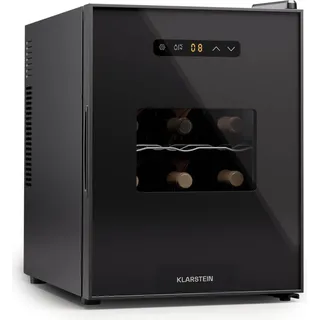 Klarstein Freistehender Weinkühlschrank 1 Zone, Getränkekühlschrank Klein, Kleiner Weinschrank, Wein-Kühlschrank Klein mit Glastür, Indoor/Outdoor Flaschenkühlschrank, Wine Fridge, 12 Flaschen - Schwarz
