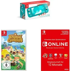 Nintendo Switch Lite, Standard, türkis-blau + Animal Crossing: New Horizons [Nintendo Switch] + Online Mitgliedschaft - 12 Monate | Switch Download Code