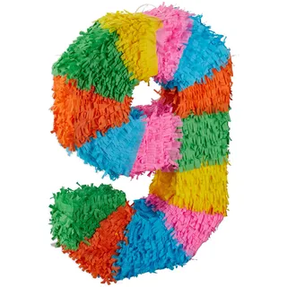 Relaxdays Pinata Geburtstag, Zahl 9, zum Aufhängen, Kinder & Erwachsene, Papier, zum selbst Befüllen, Piñata, bunt
