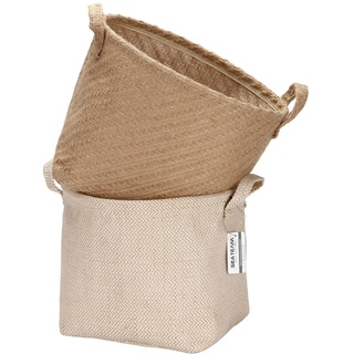 Sea Team Aufbewahrungskörbe Organizer Box Bins aus Jute- und Baumwollleinen Faltbar mit Griff Dekorativ für Haushaltswaren Schreibwaren Kleinigkeiten Spielzeug Jewerly Farbe Beige 26 * 26 * 26CM 2PCS