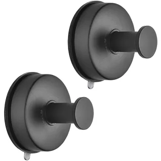 JOMOLA Saugnapf Haken Wandhaken Handtuchhaken Saugnapf Klebehaken Ohne Bohren Saughaken Extra Stark Badezimmer Haken Selbstklebend Duschhaken Rostfreier Edelstahl Mattschwarz 2 Stück