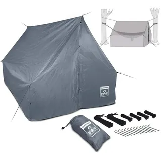 Oak Creek Outdoor Supply Erweiterte Hängematte Rain Fly | Bietet Schutz vor den Elementen | Leichte wasserdichte Plane in Grau für bis zu 4 Pfund | Maße: 279,4 cm x 177,8 cm x 157,5 cm