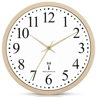 Ziprote Funk Wanduhr, Funkuhr Wand Lautlos Beige Wohnzimmeruhr Funkwanduhr Geräuschlos 25cm küchenuhren Modern Wanduhren Deko für Küche Wohnzimmer Büro (Beige)
