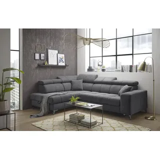 Ecksofa Sydney in Anthrazit – Modernes Design mit gesteppter Oberfläche, elektrischer Sitztiefenverstellung, verstellbaren Kopfstützen, Stauraum & USB
