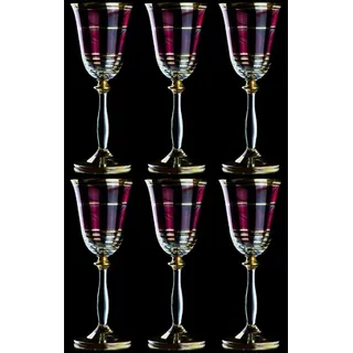 Casa Padrino Luxus Barock Likörglas 6er Set Bordeauxrot / Gold Ø 5,5 x H. 17 cm - Handgefertigte Likörgläser - Hotel & Restaurant Accessoires - Luxus Qualität