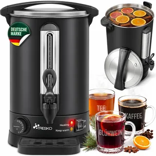 TRESKO® Glühweinkocher Schwarz 6,8L / 1500W Einkochautomat aus Edelstahl Glühweinkessel Glühweinautomat Heißgetränkeautomat Heißwasserspender - Schwarz