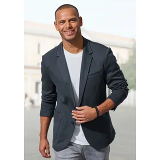 Sakko JOHN DEVIN "aus elastischer Jersey Pikee-Qualität", Herren, Gr. S (44/46), navy, Piqué, Obermaterial: 65% Baumwolle, 35% Polyester. Futter: 100% Polyester, unifarben, regular fit normal, Ärmel mit Ärmelschlitz mit Knöpfen, Sakkos Sakko, lässiges Stretchsakko mit dezentem Muster, Topseller