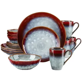 Essgeschirr-Set, Sternen-Design, Ofenwechselglasur, 16-PCS ROT - Rot