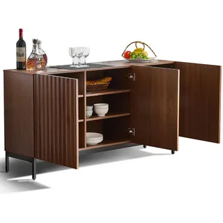 Modfu Sideboard aus MDF 150x40x80 cm Dunkelbraun mit 3 Türen, verstellbaren Einlegeböden und 3D-Wellendesign , Holzwerkstoff , 150x80x40 cm , Kleinmöbel, Kommoden, Sideboards