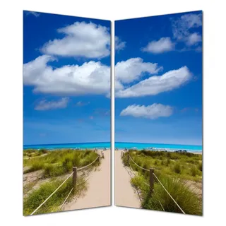 Wallario selbstklebende Duschrückwand 180 x 200 cm mit Motiv Sandweg zum blauen Meer mit blauem Himmel - Wandverkleidung mit Hochglanzlaminat in Glasoptik
