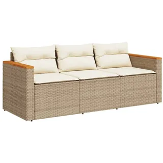 vidaXL Gartensofa mit Kissen 3-Sitzer Beige Poly Rattan - Beige