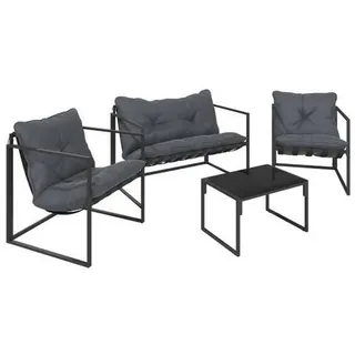 Ambia Garden Dining-Loungeset , Schwarz, Dunkelgrau , Metall, Glas, Textil , 7-teilig , Füllung: Polyester , einzeln stellbar , eckig , 114x67x70 cm , Tisch mit Glasplatte , Gartenmöbel, Loungemöbel