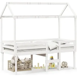 vidaXL Hochbett mit Dach Weiß 80x200 cm Massivholz Kiefer - Weiß