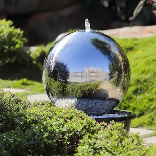 40 cm Kugelbrunnen Hochglanz poliert 21004 aus Edelstahl mit LED-Beleuchtung - Silber