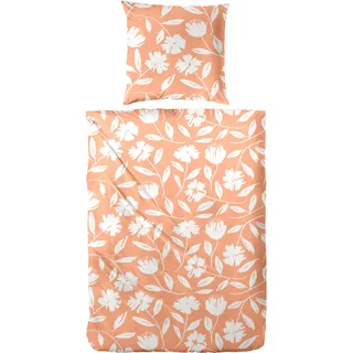 Primera Perkal Wendebettwäsche Blume Orange 200 x 200 cm + 2 x 80 x 80 cm