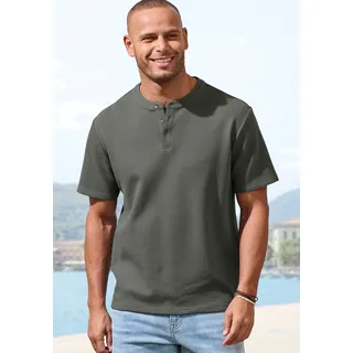 T-Shirt JOHN DEVIN "Kurzarm-Poloshirt aus Struktur-Qualität", Herren, Gr. M (48/50), salbei, Obermaterial: 83% Baumwolle, 16% Polyester, 1% Elasthan, Strukturmuster, regular fit normal, Rundhals, abgesteppte Kante, Shirts T-Shirt, mit modischem Stehkragen und Knopfleiste, Topseller