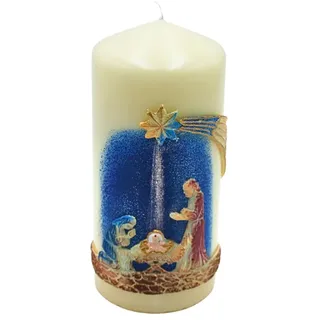 Dekohelden24 3D Stumpenkerze 8 x 18 cm creme