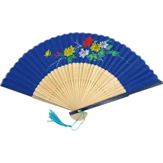 Jade Temple Hand-Fächer Aus Bambus Mit Floralem Motiv, 23 cm Hoch, Hellblau - 12 Stück