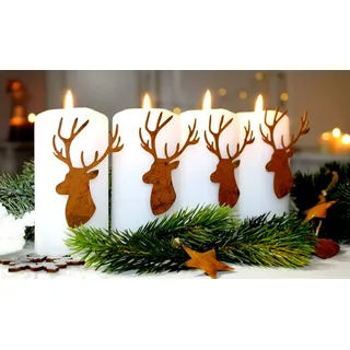4er SET Kerzenpin Pin Stecker Kerze Kerzen Kerzenstecker Kerzendeko ROST (Hirsch Kopf Rost)