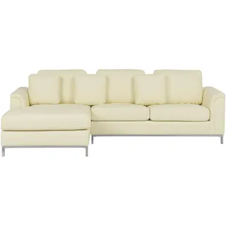 Beliani Ecksofa Echtleder Gesteppt L-Förmig Rechtsseitig 3 Dekokissen Modernes Design Wohnzimmer Ledersofa Leder-Ecksofa - Beige/Silber