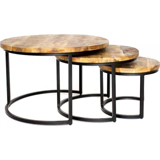 Happyment Luxus Salontisch – 3-teilig – Wohnzimmer – Runder Sofatisch – Mit Spanplattenblatt – Einfache Montage – Industrial - Braun