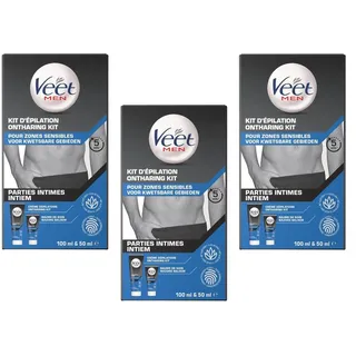 VEET FOR MEN – 3 Haarentfernungs-Set für Intimpartien – 3 Enthaarungscremes 100 ml und 3 Pflegebalsam 50 ml – empfindliche Zonen