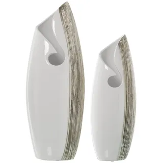 DRW Set aus 2 Tischvasen aus Keramik in Weiß und Silber 19 x 15 x 50 cm und 15 x 12 x 40 cm, 19x15x50cm y 15x12x40cm