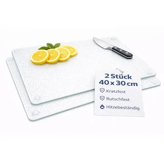 getgastro 2-er Set Schneidebrett Glas 40x30, Rutschfest mit Füße, Glasschneidebrett ohne Mikroplastik, hygienisches Küchen-brett, kratzfeste & hitzebeständige Oberfläche